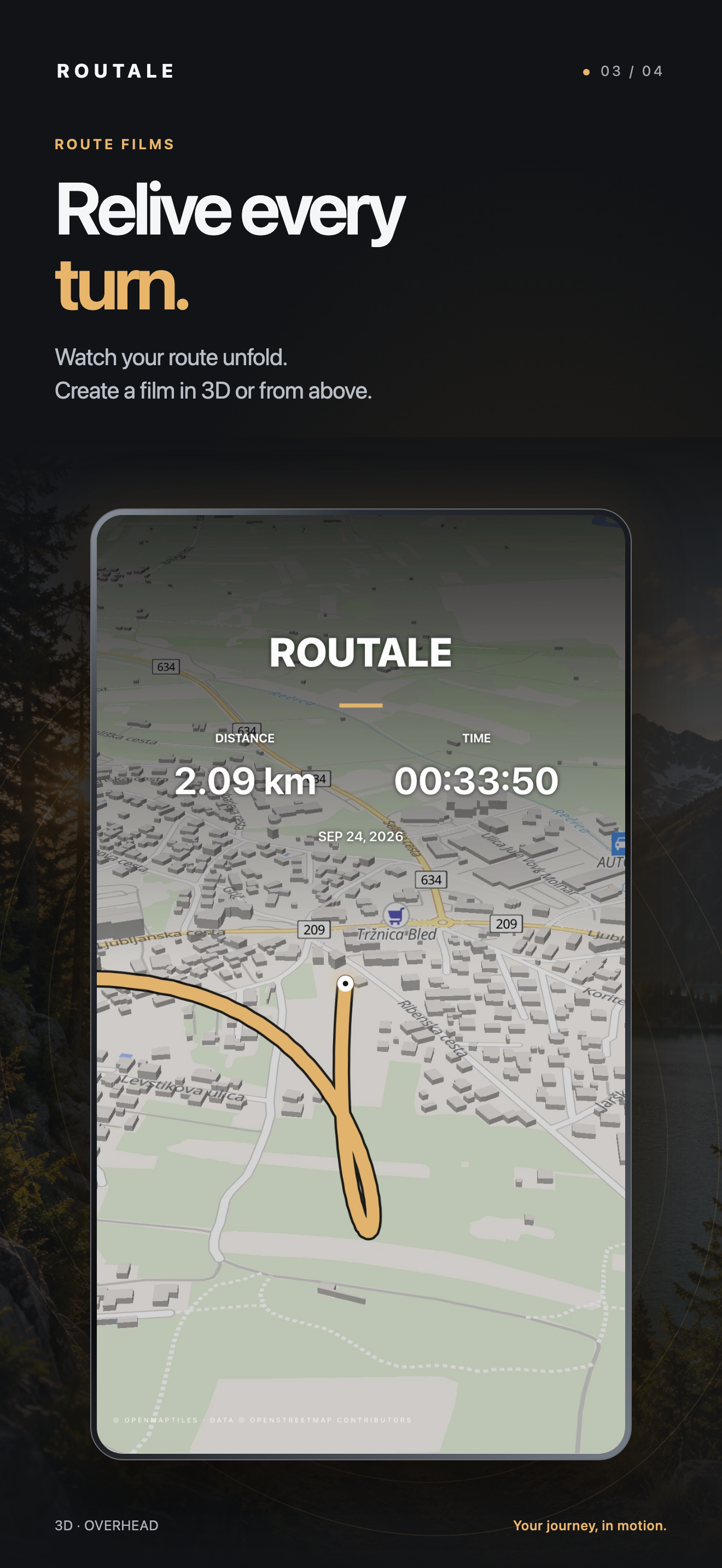 Routale route Film with a map, route and journey statistics